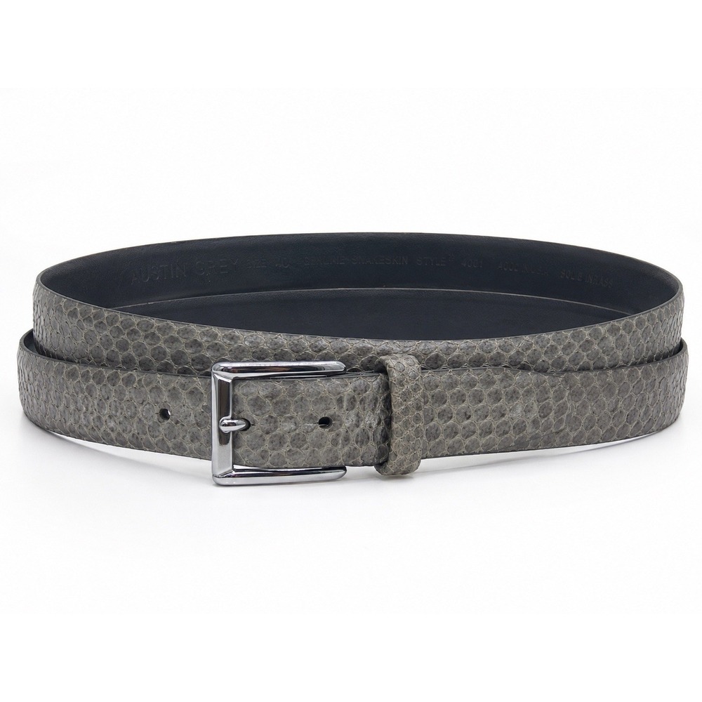 Vintage Austin Grey, Gray Snake Skin Leather Belt with Brass Buckle